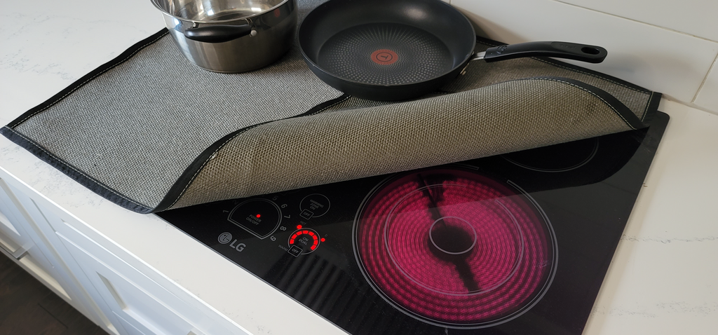 Induction Cooktop Mats Stove Cover,4pcs Magnetic Fiberglass Silicone Stove  Top Protector and Heat Diffuser Pads Deter Pots and Pans from Sliding by